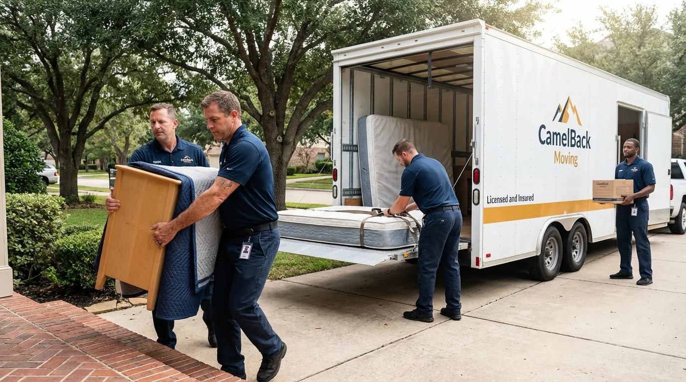 Crew loading residential truck for cross-state move from Skiatook, OK