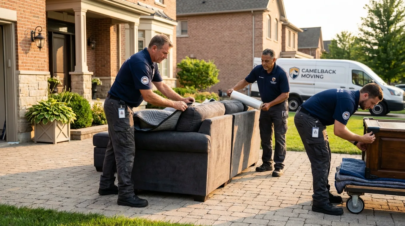 Large estate moving crew wrapping furniture in Skiatook, OK