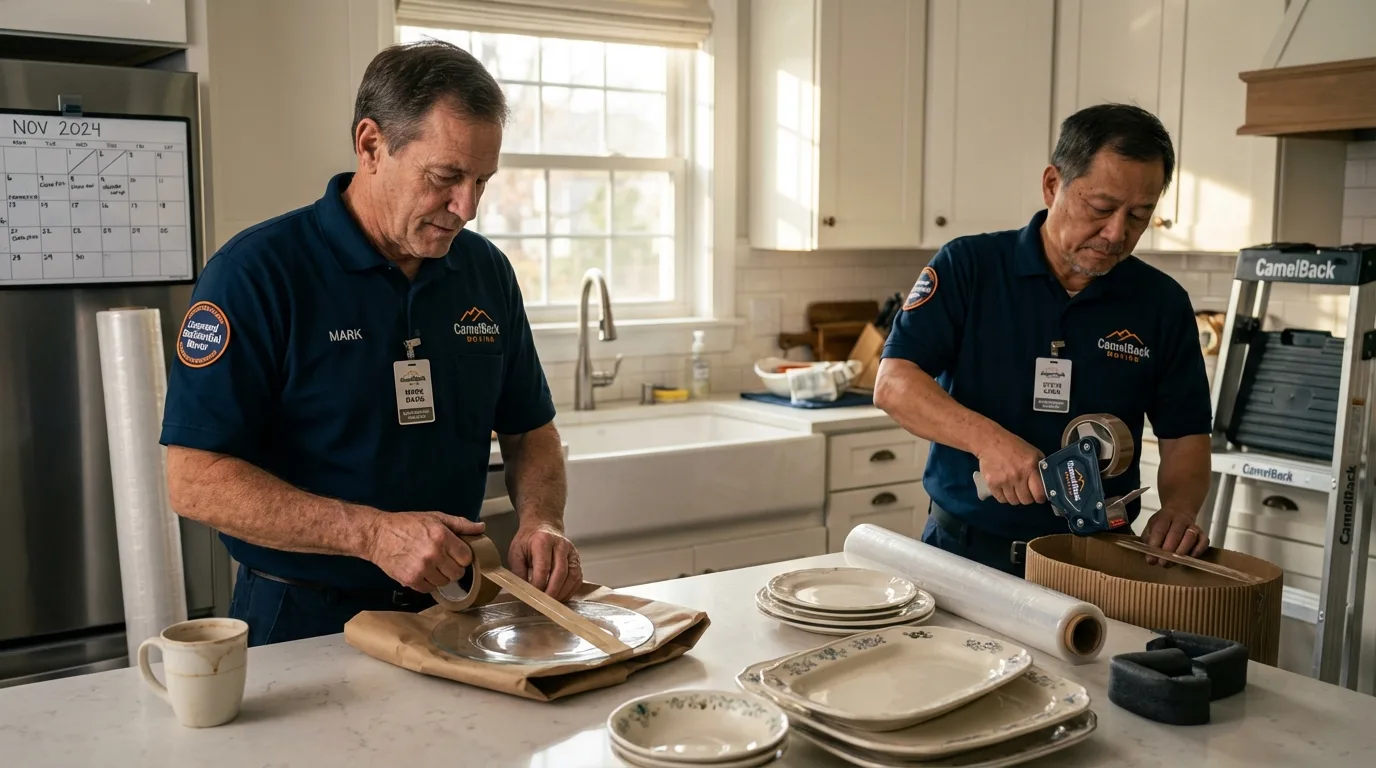 Professional crew packing kitchen dishware in Skiatook, OK